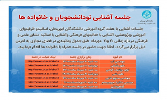 جلسه آشنایی نودانشجویان و خانواده ها ی دانشکدگان ابوریحان مورخ ۲۰ و ۲۱ مهرماه